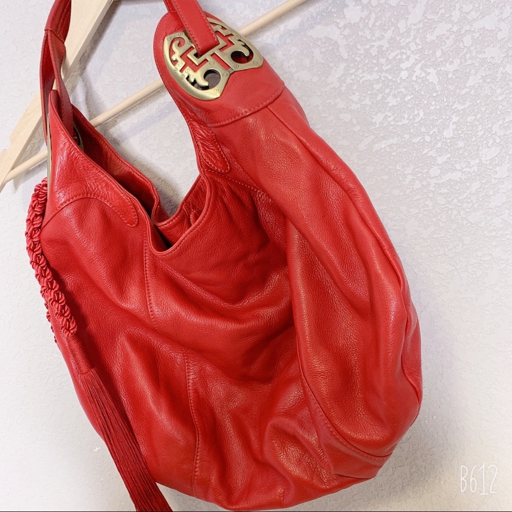 Gorgeous Shanghai Tang Red Leather Tassel Satchel - Picture 4 of 8